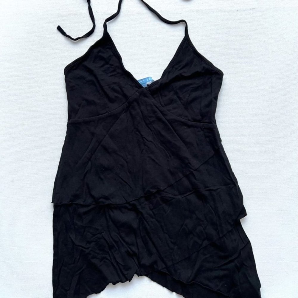 Smart Set Tiered Halter Tank Black ( S )